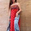 New Red Color Foix Georgette Chine Stich Work Real Mirror Kurti