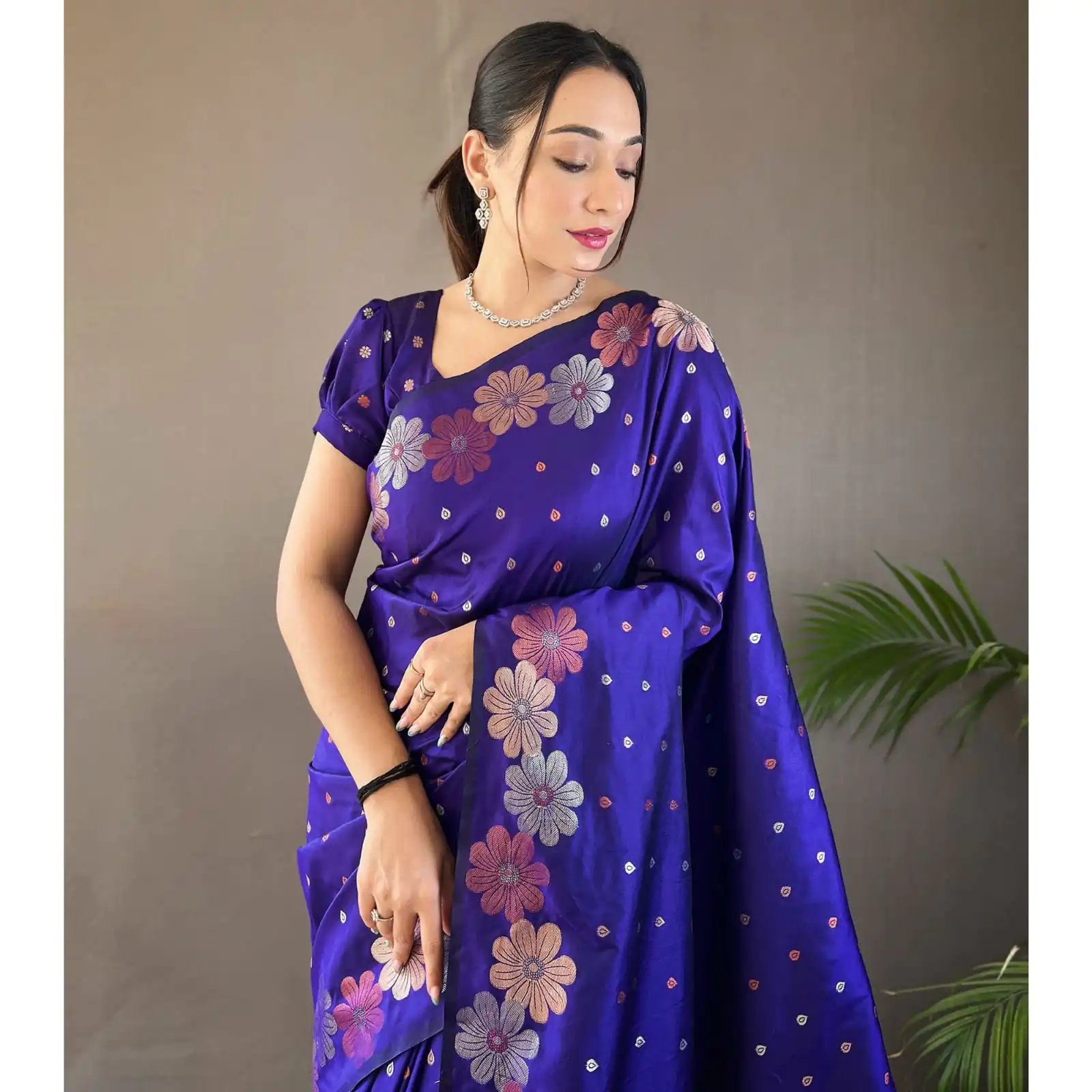 Nice Blue Color Soft Lichi Silk Ordinary Design Rich Pallu Saree - Image 3