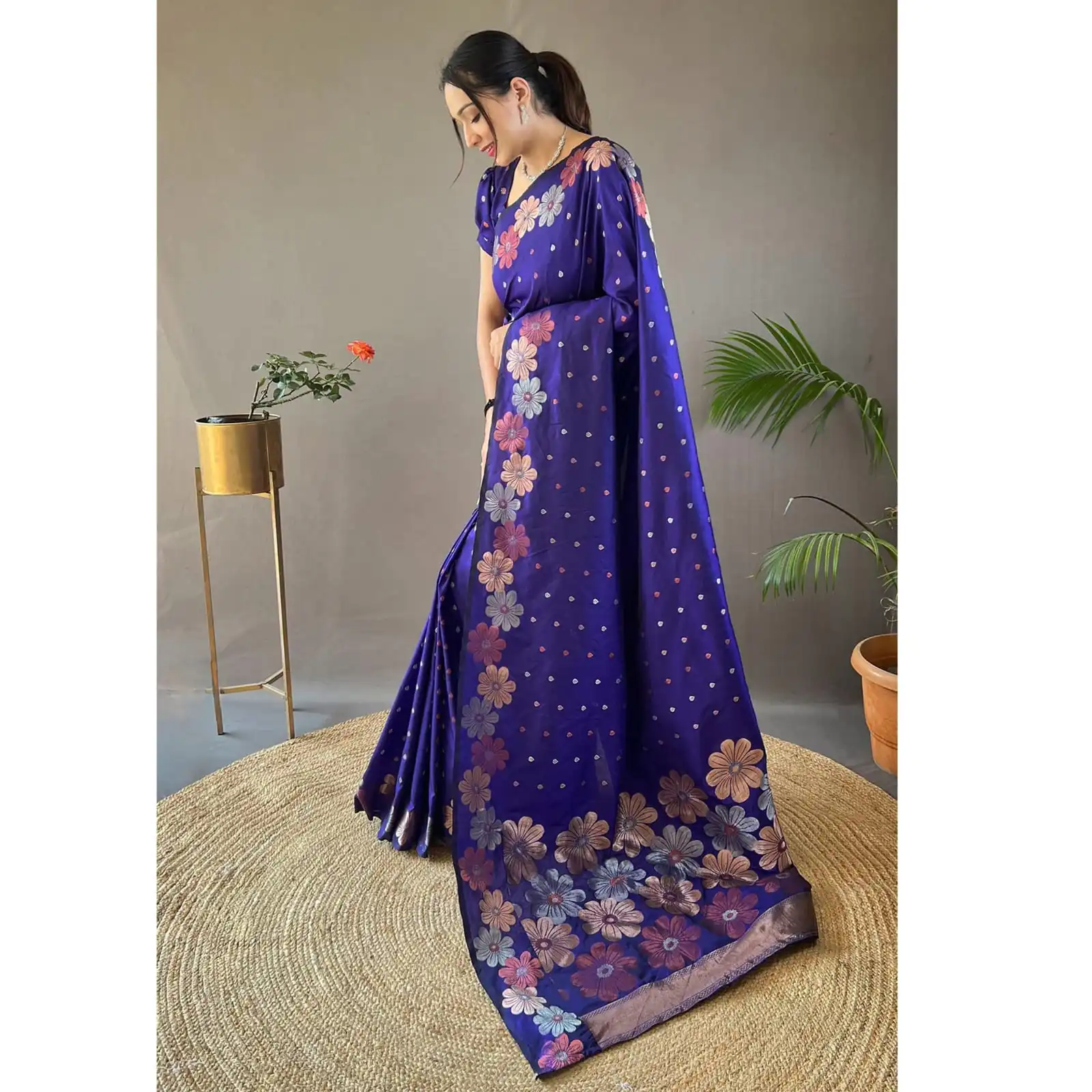 Nice Blue Color Soft Lichi Silk Ordinary Design Rich Pallu Saree - Image 2