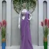 Nice Purple  Color Faux Georgette Ruffle Patch Work Saree
