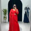 Nice Red Color Georgette Embroidery Moti Work Lehenga Saree