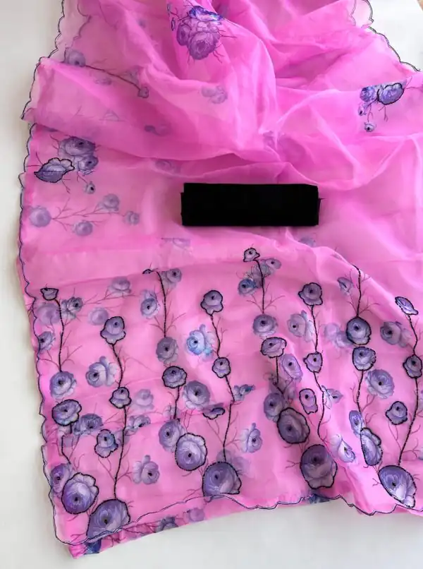 Perfect Magenta Color Organza Beautiful Floral Digital Print Saree