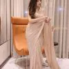 Perfect Peach Color Georgette Heavy Sequins Embroidery Saree