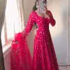 Perfect Red Color Georgette Thread With Sequence Anarkali Suit