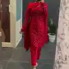 Perfect Red Faux Georgette Sequence Thread work Salwar Suit