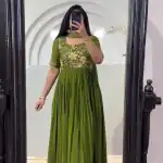 Pretty Green Color Faux Georgette Multi-Thread Work Anarkali Suit