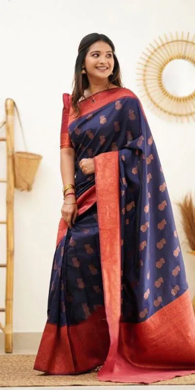Pretty Navy Blue Color Soft Lichi Silk Cloth  Rich Pallu Work Saree