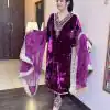 Pretty Purple Color Heavy Pure Viscose Velvet Embroidery Sharara