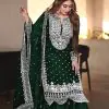 Pretty Stone Green Georgette Embroidery Sequence Salwar Suit