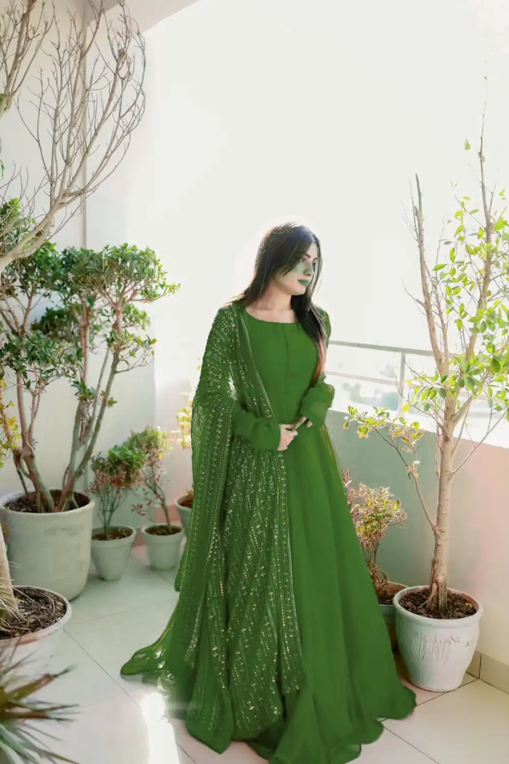 Special Green Faux Georgette Thread With Sequence Anarkali Suit
