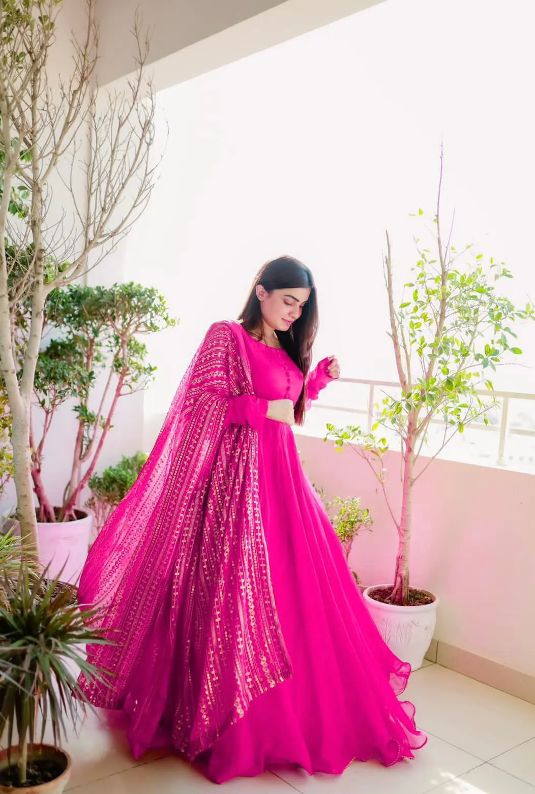 Special Pink Faux Georgette Thread With Sequence Anarkali Suit - Image 2