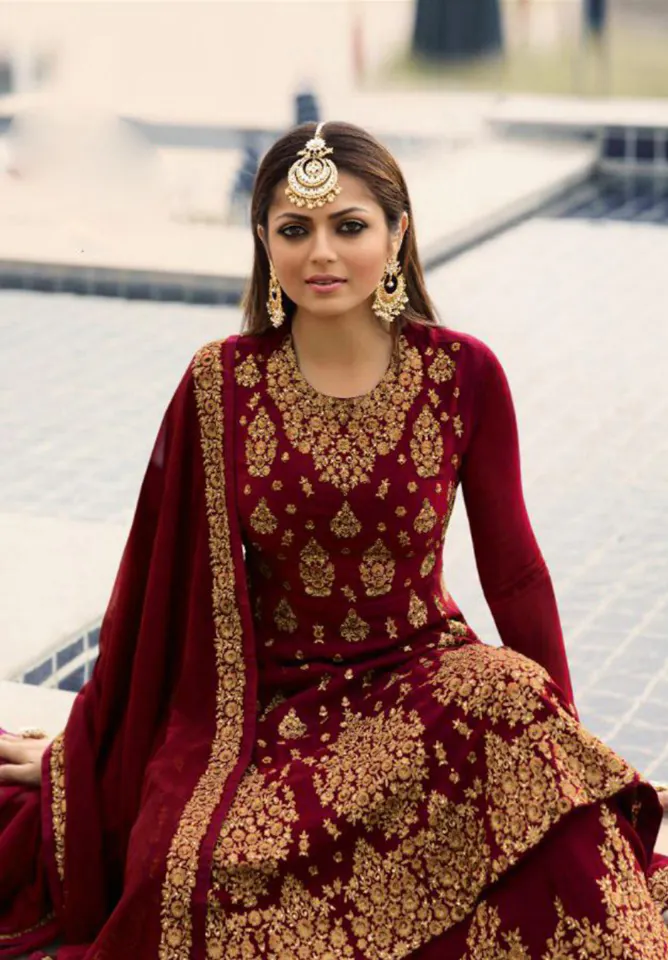 Stylish Red Color Georgette With Embroidery Work Sharara Suit - Image 2