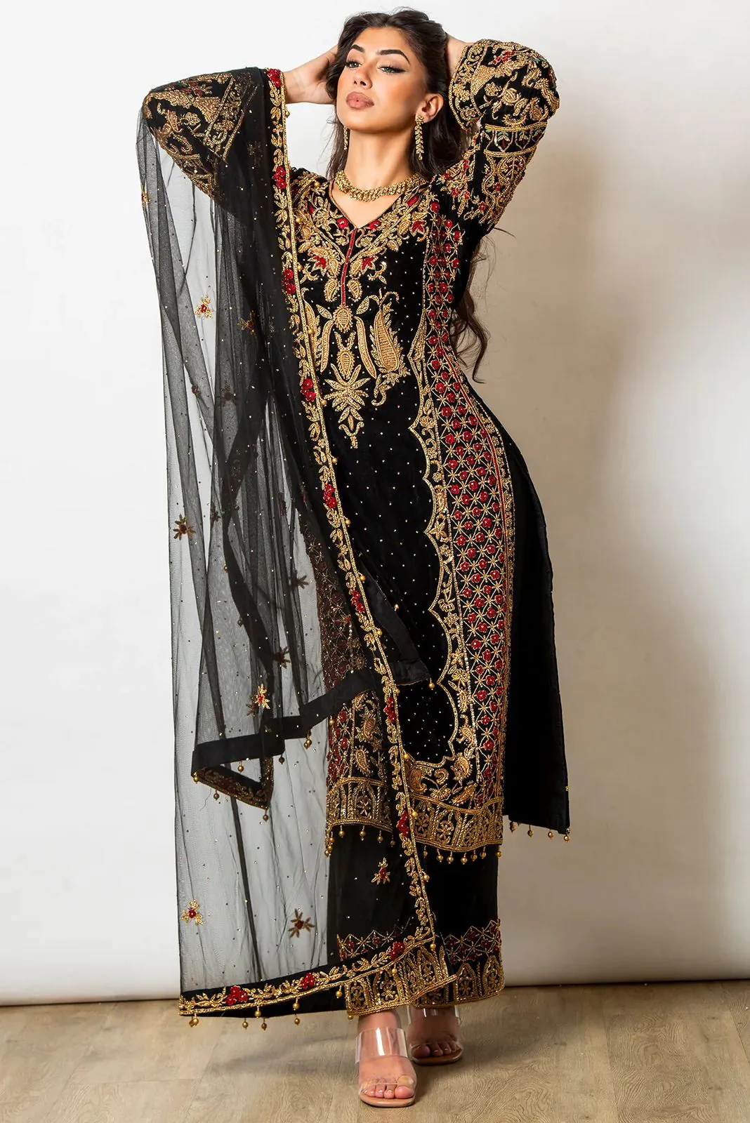 Sublime Black Color Foix Georgette Thread Sequence Anarkali Suit - Image 2