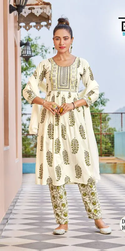 Sublime Cream Color Heavy Rayon With Embroidery Printed Kurti
