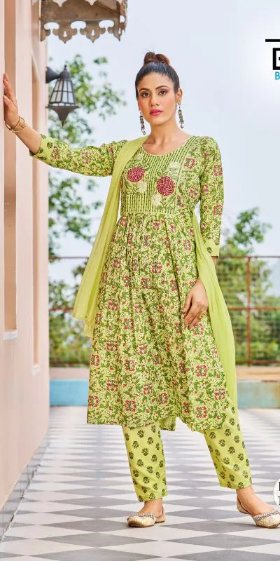 Sublime Green Color Heavy Rayon With Embroidery Printed Kurti