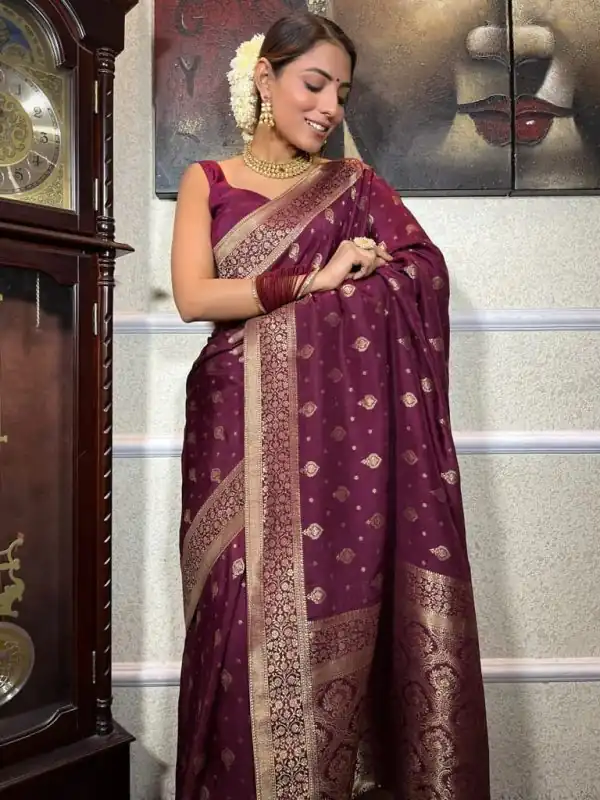 Sublime Purple Banarasi Soft Silk Extra Ordinary Design Saree