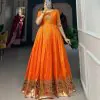 Superb Orange Color Jacquard Silk Paithani Zari Designer Gown