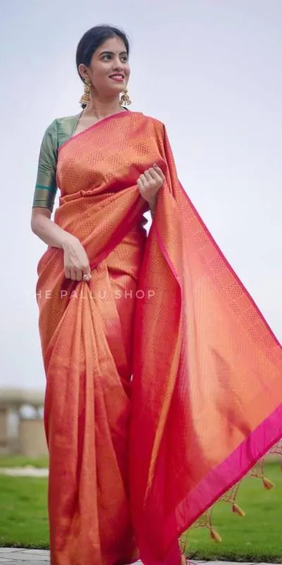 Superb Pink Color Soft Lichi Silk Cloth Rich Pallu All Over Saree