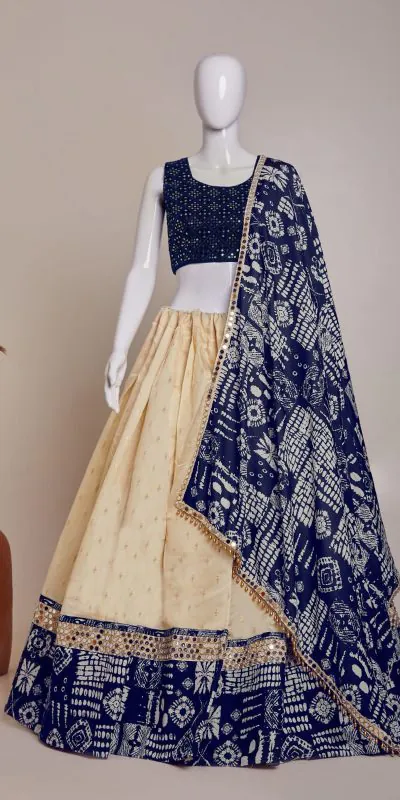 Superb White Color Heavy Jecard Silk Embroidery Lehenga Choli