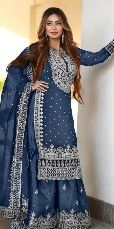 SSR 449 Blue Georgette Embroidery Sequence Salwar Suit Wedding, Party, Festive, Events Expected Delivery 4-6 Working Days @ 2049/- Only | Salwar suit, Casual Suits, Creative suits, Designer Suits, Party Wear Suits, Straight Suits