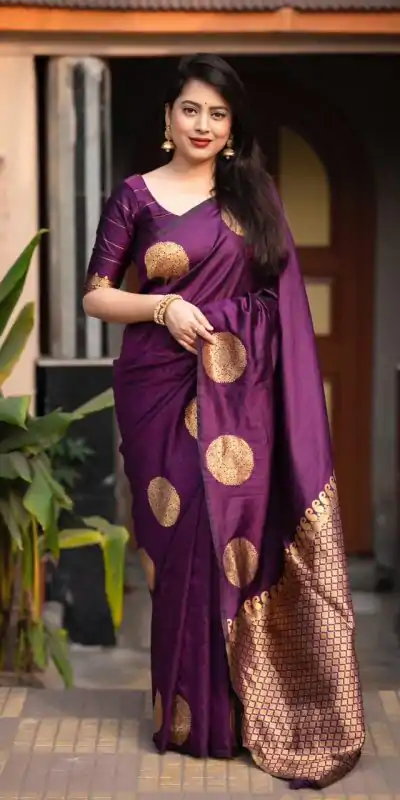 KP 5062 Dark Purple Color Soft Lichi Silk Jacquard On All Over Saree Casual, Party Wear, Wedding, Events Etc. Expected Delivery 4-6 Working Days @1299/- | Designer Sarees, Sarees, Bollywood Sarees, Creative Sarees, Embroidered Sarees, Ethnic Saree, Modern Digital sarees, Party Wear Sarees