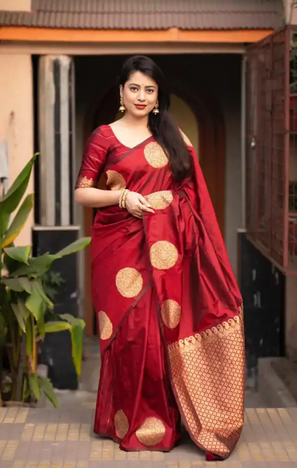 KP 5062 Maroon Color Soft Lichi Silk Jacquard On All Over Saree Casual, Party Wear, Wedding, Events Etc. Expected Delivery 4-6 Working Days @1299/- | Designer Sarees, Sarees, Bollywood Sarees, Creative Sarees, Embroidered Sarees, Ethnic Saree, Modern Digital sarees, Party Wear Sarees