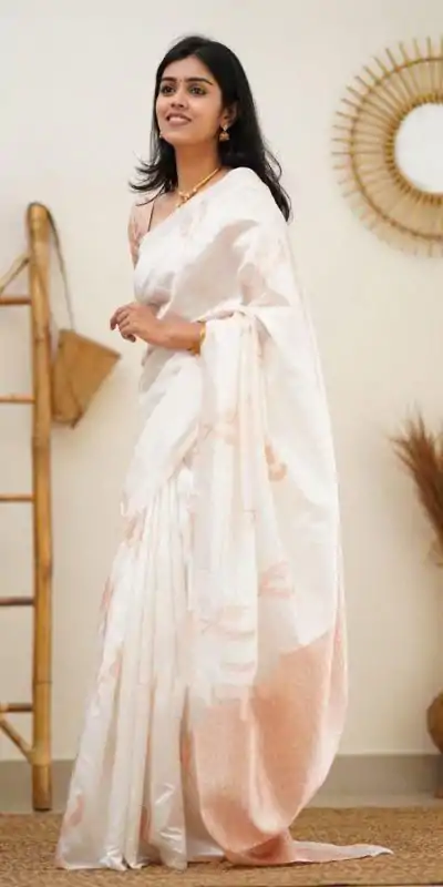 KP 4091 Off White Color Soft Lichi Silk Cloth Rich Pallu All Over Saree Events Casual, Wedding, Festive, Events . Expected Delivery  4-6 Working Days @1249/- | Designer Sarees, Sarees, Bollywood Sarees, Creative Sarees, Embroidered Sarees, Ethnic Saree, Modern Digital sarees, Party Wear Sarees