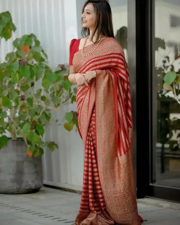 KP 4085 Red Color Soft Lichi Silk Jacquard On All Over Saree Casual, Party Wear, Wedding, Events Etc. Expected Delivery 4-6 Working Days @1399/- | Designer Sarees, Sarees, Bollywood Sarees, Creative Sarees, Embroidered Sarees, Ethnic Saree, Modern Digital sarees, Party Wear Sarees