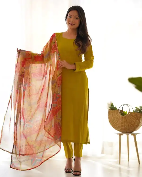 Aglow Dark Mustard Color Pure Viscose Fabric Straight Fit Kurta