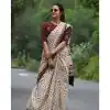 Artful White Color Plain Linen Digital Printed All Over Work Saree