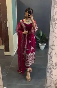 Classic Pink Color Blooming Georgette Embroidery Salwar Suit