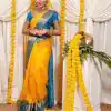 Dazzling Yellow Color Soft Lichi Silk Jacquard  All Over Saree