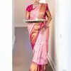 Elegant Pink Color Soft Silk Golden And Silver Zari Design Saree