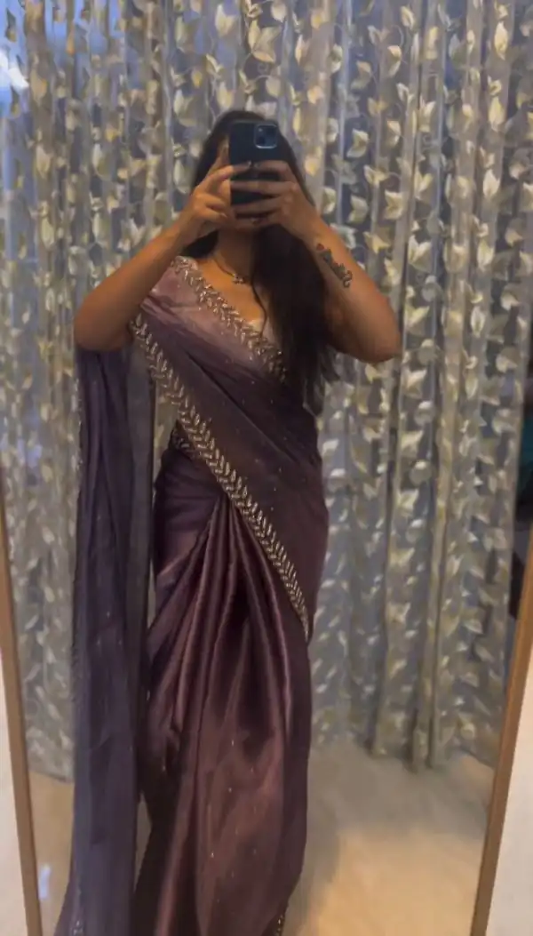 Elegant Purple Soft Jimmy Choo Embroidery Sequence Saree