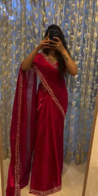 Elegant Red Color Soft Jimmy Choo Embroidery Sequence Saree