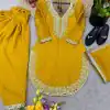 Exotic Yellow Color Pure Chinnon Embroidery Diamond Salwar Suit