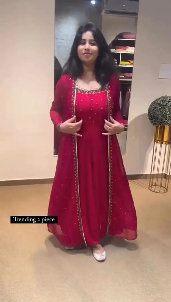 Fancy Pink Color Georgette Thread Sequence Shrug Salwar Suit