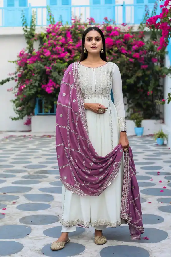 Fancy Purple Color Chinon Silk Embroidery Sequence Salwar Suit