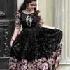 Glamorous Black Color Chant Crepe Kalamkari Printed Gown