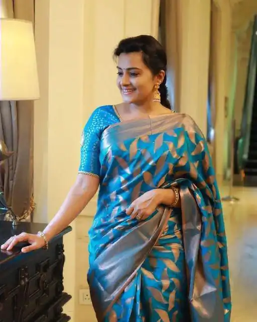 Glamorous Blue Color Soft Lichi Silk Cloth Jacquard All Over Saree