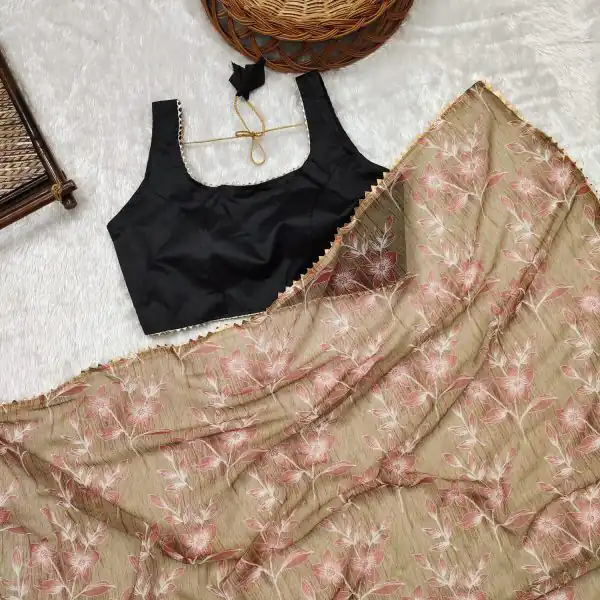 Glamorous Grey Color Heavy Fox Georgette Digital Printed Saree
