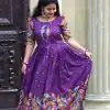 Glamorous Violet Color Chant Crepe Kalamkari Printed Gown
