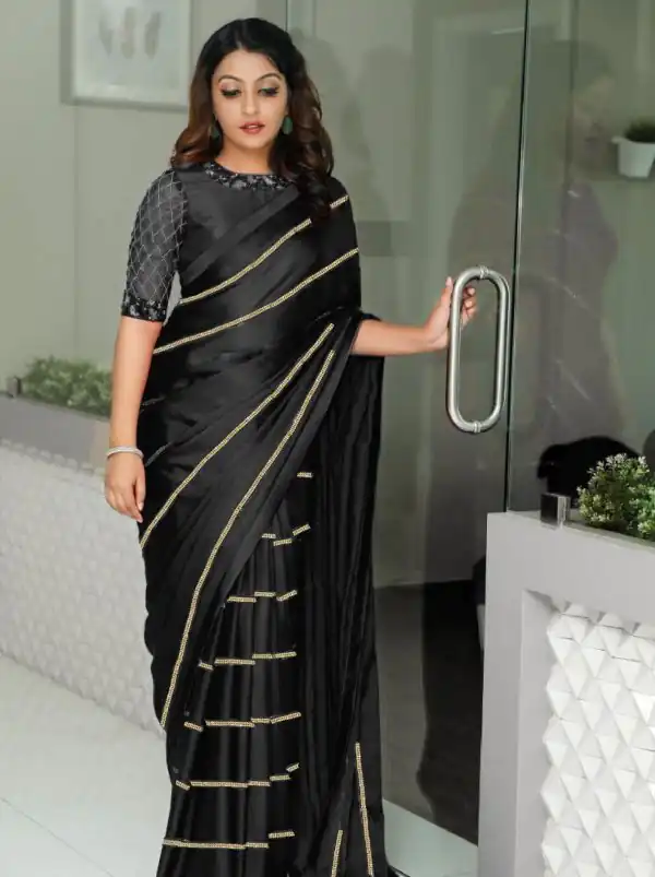 Good-Looking Black Color Vichitra Fabric And Sequence Saree