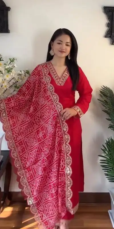 Gorgeous Red Color Rayon Embroidery Work Salwar Suit