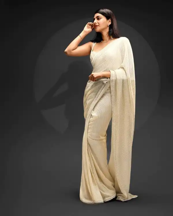 Gorgeous White Color Georgette Sequins Embroidery Work Saree