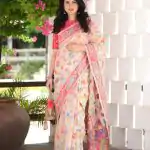 Graceful Cream Color Kashmiri Running Thread Zari Work Saree