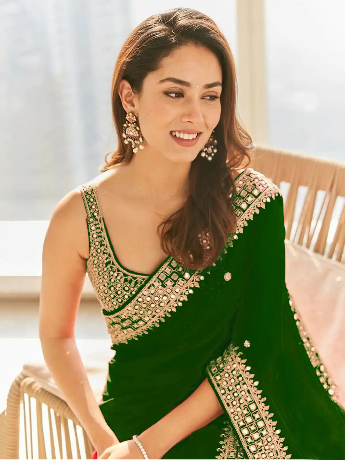 Grand Green Color Georgette Dori Thread Sequence Work Saree - Image 2
