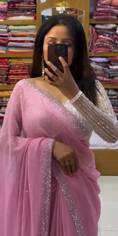 Grand Light Pink Color Georgette Shining Diamond All Over Saree