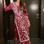 Grand Red Color Georgette Thread Embroidered Salwar Suit