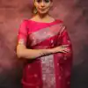 Grand Rose Pink Color Organza Jacquard Butti Worked Saree